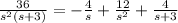 \frac{36}{s^2(s+3)} = -\frac{4}{s} + \frac{12}{s^2} + \frac{4}{s+3}