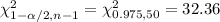 \chi^2_{1-\alpha/2, n-1}}=\chi^2_{0.975, 50}=32.36
