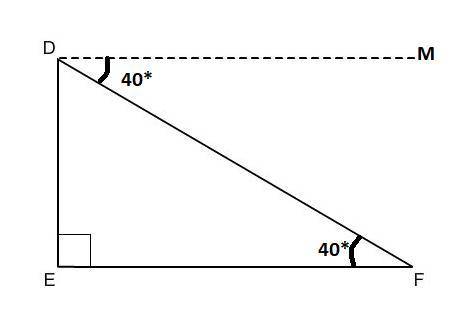 The angle of depression from d to f measures 40°. if ef = 14 yd, find de. round your answer to the n