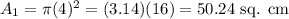 A_1=\pi (4)^2=(3.14)(16)=50.24\text{ sq. cm}