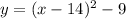 y=(x-14)^2-9