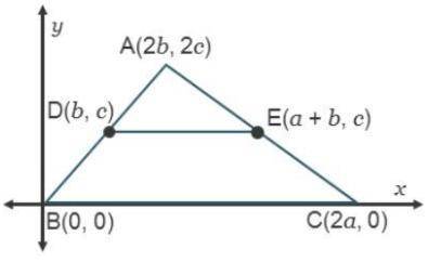 Given:  d is the midpoint of ab;  e is the midpoint of ac. prove:  de ∥ bc complete the missing part