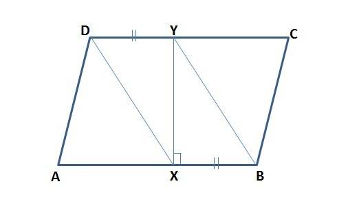 Figure abcd is a parallelogram. points x and y are placed so that bx ≅ dy and cd ⊥ xy. the area of b