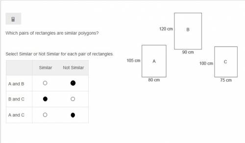 Which pairs of rectangles are similar polygons?  select similar or not similar for each pair of rect