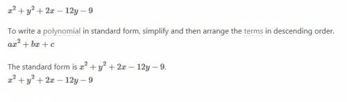How to write x2+y2+2x-12y-9 in standard form