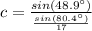 c = \frac{sin(48.9\°)}{\frac{sin(80.4\°)}{17}}