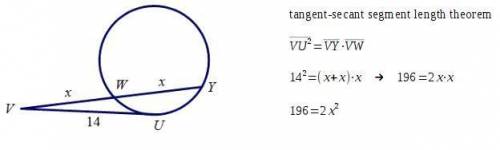 Tangent vu and secant vy intersect at point v. find the length of vy round the answer to the nearest