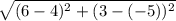 \sqrt{( 6-4 )^2+( 3-(-5) )^2}