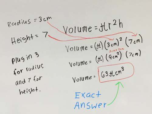 Find the volume of a cylinder with a radius of 3 cm and a height of 7 cm.