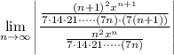 \displaystyle\lim_{n\to\infty}\left|\frac{\frac{(n+1)^2x^{n+1}}{7\cdot14\cdot21\cdot\cdots\cdot(7n)\cdot(7(n+1))}}{\frac{n^2x^n}{7\cdot14\cdot21\cdot\cdots\cdot(7n)}}\right|