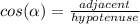 cos(\alpha )=\frac{adjacent}{hypotenuse}