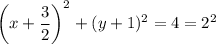 \left(x+\dfrac32\right)^2+(y+1)^2=4=2^2