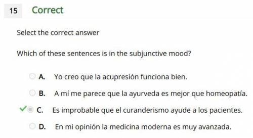 Which of these sentences is in the subjunctive mood?  yo creo que la acupresión funciona bien. a mí
