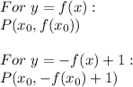 For \ y=f(x): \\ P(x_{0},f(x_{0})) \\ \\ For \ y=-f(x)+1: \\ P(x_{0},-f(x_{0})+1)