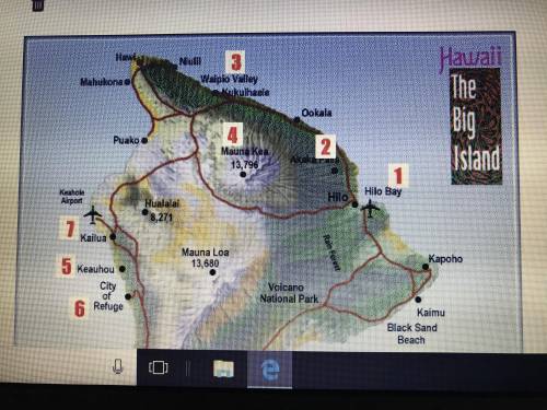 On a map of big island of hawaii , trace the route taken by placing each number