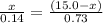 \frac{x}{0.14} =\frac{(15.0-x)}{0.73}