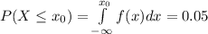 P(X\leq x_{0}) = \int\limits_{-\infty}^{x_{0}}f(x)dx = 0.05