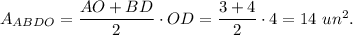 A_{ABDO}=\dfrac{AO+BD}{2}\cdot OD=\dfrac{3+4}{2}\cdot 4=14\ un^2.