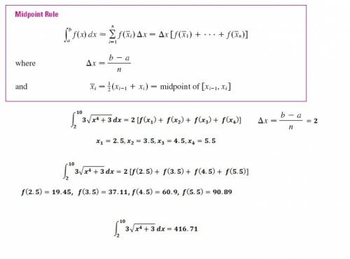 Use the midpoint rule with the given value of n to approximate the integral. round the answer to fou