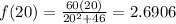 f(20)=\frac{60(20)}{20^{2}+46 }=2.6906