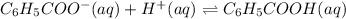 C_6H_5COO^-(aq)+H^+(aq)\rightleftharpoons C_6H_5COOH(aq)