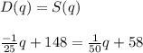 D(q)=S(q)\\\\\frac{-1}{25}q+148=\frac{1}{50}q+58\\\\