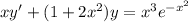 xy'+(1+2x^2)y=x^3e^{-x^2}