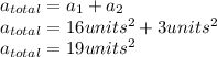a_{total} =a_{1} +a_{2} \\a_{total} =16units^{2} +3units^{2} \\a_{total} =19units^{2}