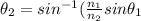 \theta_{2}=sin^{-1}(\frac{n_{1}}{n_{2}}sin\theta_{1}