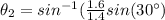 \theta_{2}=sin^{-1}(\frac{1.6}{1.4}sin(30\°)