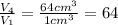 \frac{V_{4}}{V_{1}} =\frac{64 cm^{3} }{1cm^{3} } =64