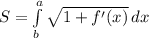 S=\int\limits^a_b {\sqrt{1+f'(x)} \, dx
