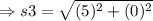 \Rightarrow s 3=\sqrt{(5)^{2}+(0)^{2}}
