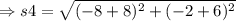 \Rightarrow s 4=\sqrt{(-8+8)^{2}+(-2+6)^{2}}
