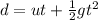 d=ut+\frac{1}{2}gt^2