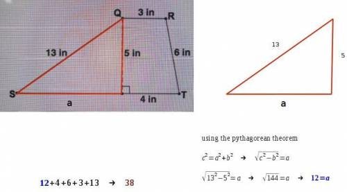 Find the perimeter of the trapeziod.a) 34 inb) 36 inc) 38 ind) 40 in
