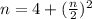 n=4+ (\frac{n}{2})^2