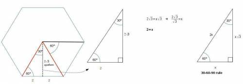Find the area of a regular hexagon with the given measurement. 2 square root 3 apothem a =