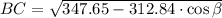 BC = \sqrt{347.65 -312.84\cdot \cos \beta}