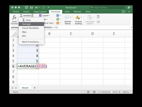 What function would you use to find the mean in microsoft excel document