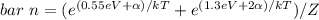 bar \ n=(e^{(0.55eV+ \alpha )/kT} +e^{(1.3eV+ 2\alpha )/kT})/Z