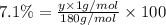 7.1\%=\frac{y\times 1 g/mol}{180 g/mol}\times 100