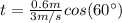 t=\frac{0.6 m}{3 m/s}cos(60\°)}