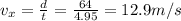 v_x = \frac{d}{t}=\frac{64}{4.95}=12.9 m/s