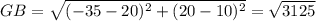 GB= \sqrt{(-35-20)^2 +(20-10)^2} =\sqrt{3125}