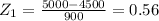 Z_1=\frac{5000-4500}{900}=0.56