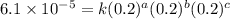6.1\times 10^{-5}=k(0.2)^a(0.2)^b(0.2)^c