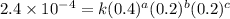 2.4\times 10^{-4}=k(0.4)^a(0.2)^b(0.2)^c