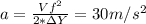 a=\frac{Vf^2}{2*\Delta Y}=30m/s^2