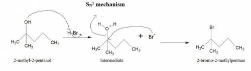 The reaction between 2-methyl-2-pentanol and hbr to yield 2-bromo-2-methylpentane is probably:  an s